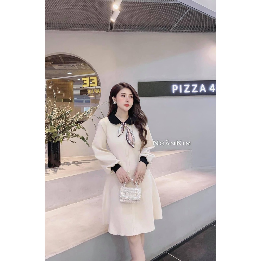 Váy  xòe thắt nơ cổ hàng QC