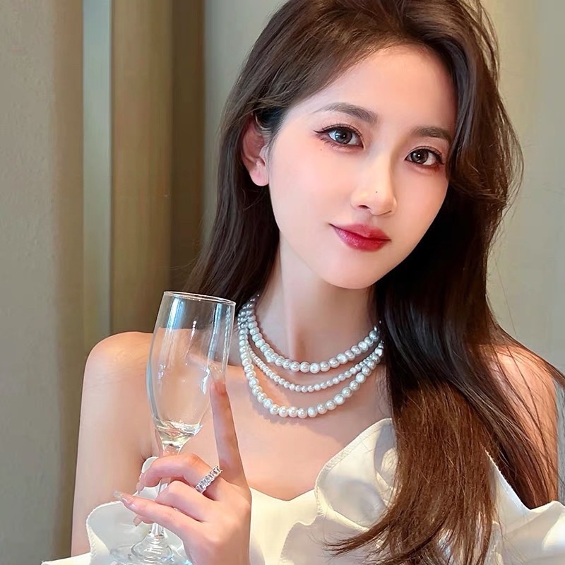 Vòng cổ hạt trai nhân tạo 3 lớp vintage mã RC-899