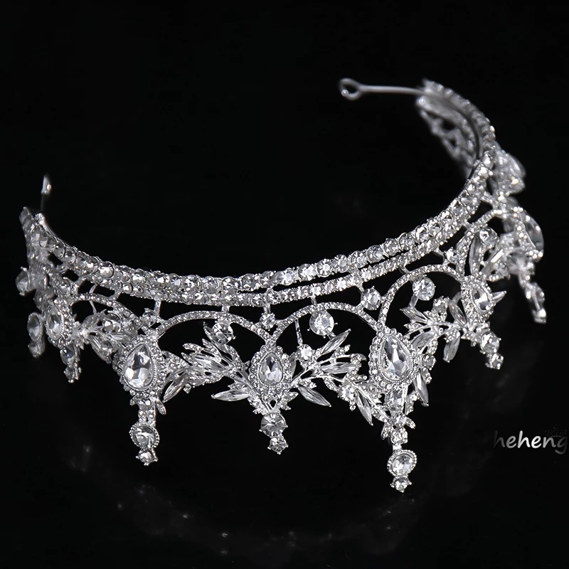 Vương miện màu bạc đính đá nhân tạo lấp lánh phong cách công chúa cho cô dâu