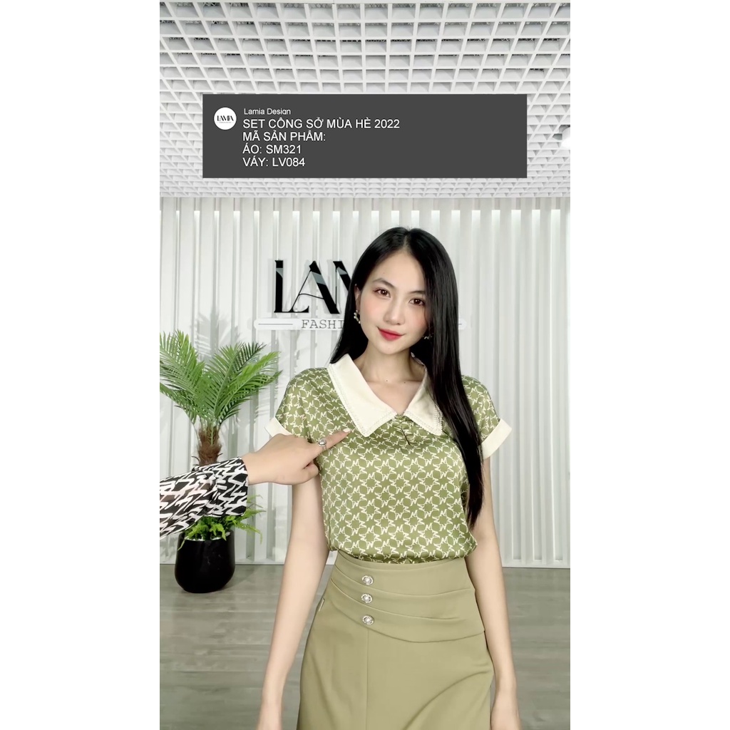 Áo sơ mi nữ hè Lamia Design SM321 màu xanh họa tiết kẻ