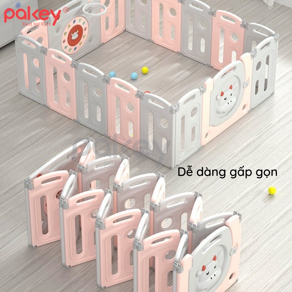 Quây Cũi Nhựa Gấp Gọn PAKEY - TẶNG Thảm +Bóng +Giỏ +Bóng Rổ, Quây Nhà Banh Chính Hãng An Toàn Cho Bé
