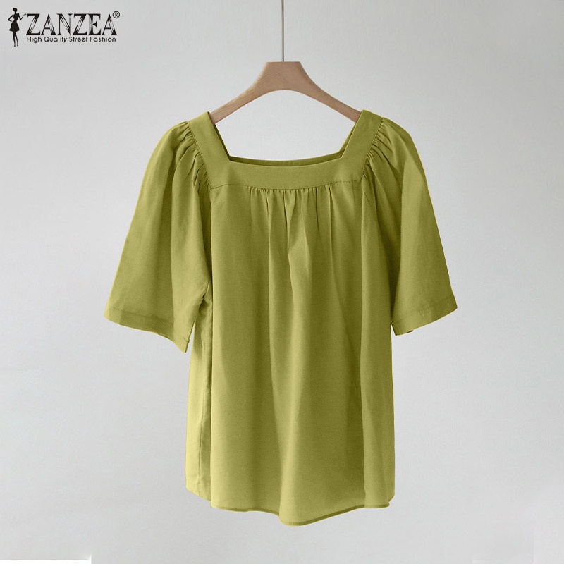 ZANZEA Áo Nữ Tay Ngắn Cổ Vuông Phong Cách Hàn Quốc Thời Trang