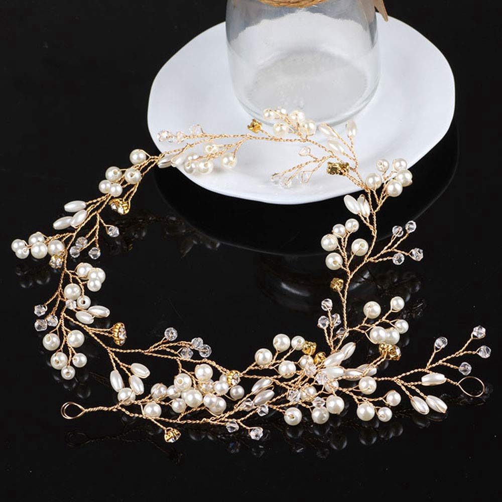 Women Pearl Wedding Hair Vine,Charming Crystal Bride Wedding Headband,Handmade Rhinestone Pearl Hairband,Hair Jewelry