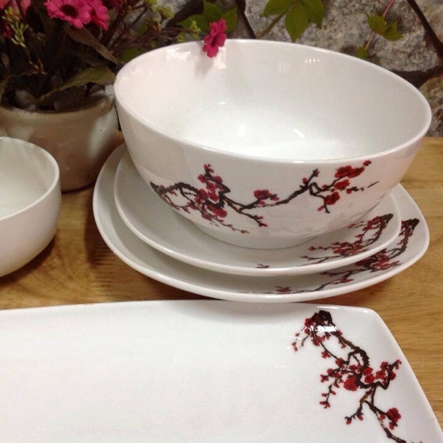 Bộ 12 Món Tô, Bát, Đĩa Sứ Hoa Đào Panasonic