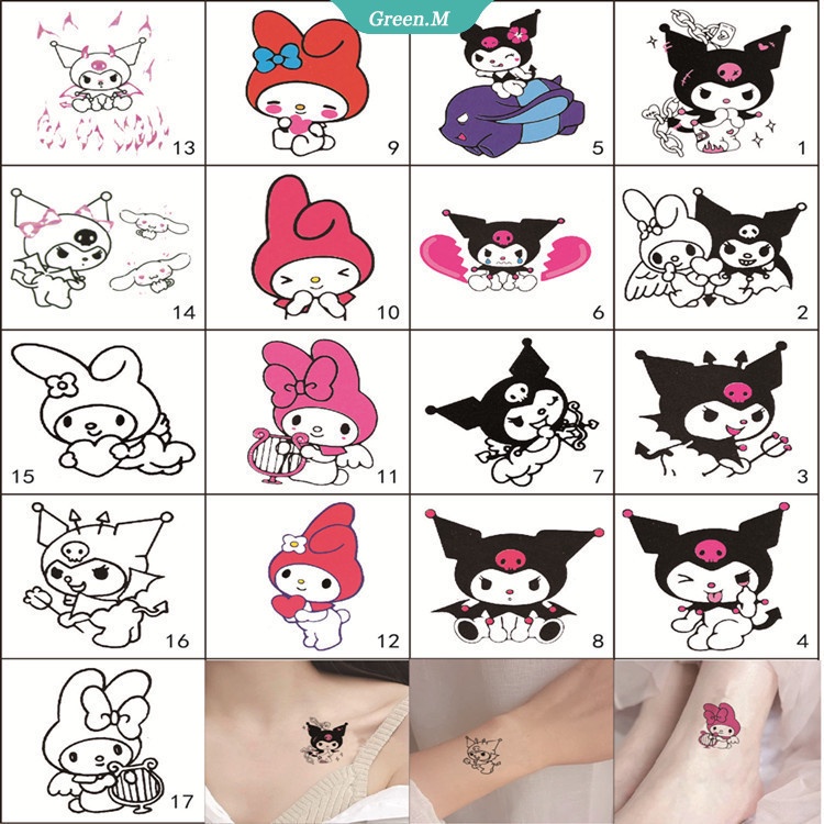Hình Xăm Dán Hoạt Hình Melody Cinnamoroll Kuromi Hello Kitty Dễ Thương Chống Nước Lâu Trôi Giặt Được