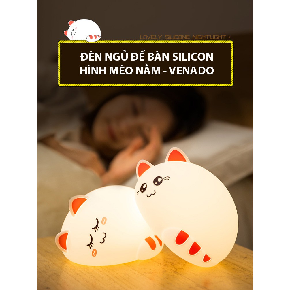 Đèn ngủ cảm ứng mèo ngủ nướng silicone mềm dẻo có loại remote 16 màu Venado