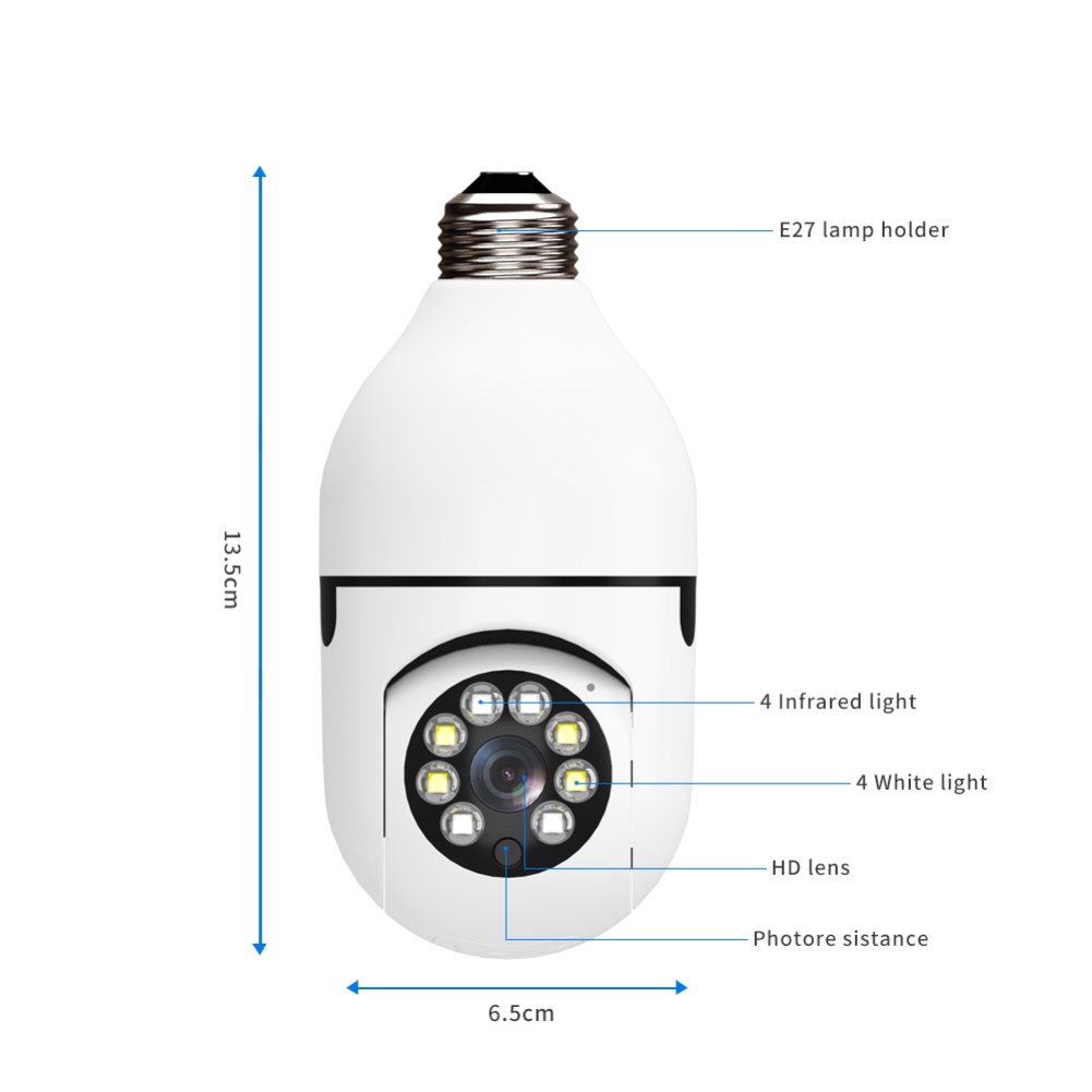 Camera wifi 1080P dạng hình bóng đèn có thể xoay 360 độ đuôi đèn E27 kết nối với điện thoại