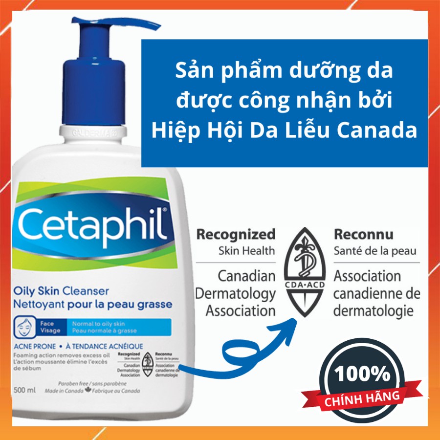 [HÀNG NỘI ĐỊA CANADA] Sữa rửa mặt cho da dầu Cetaphil Canada Oily Skin Cleanser 500 ml - Sửa rửa mặt Centaphil