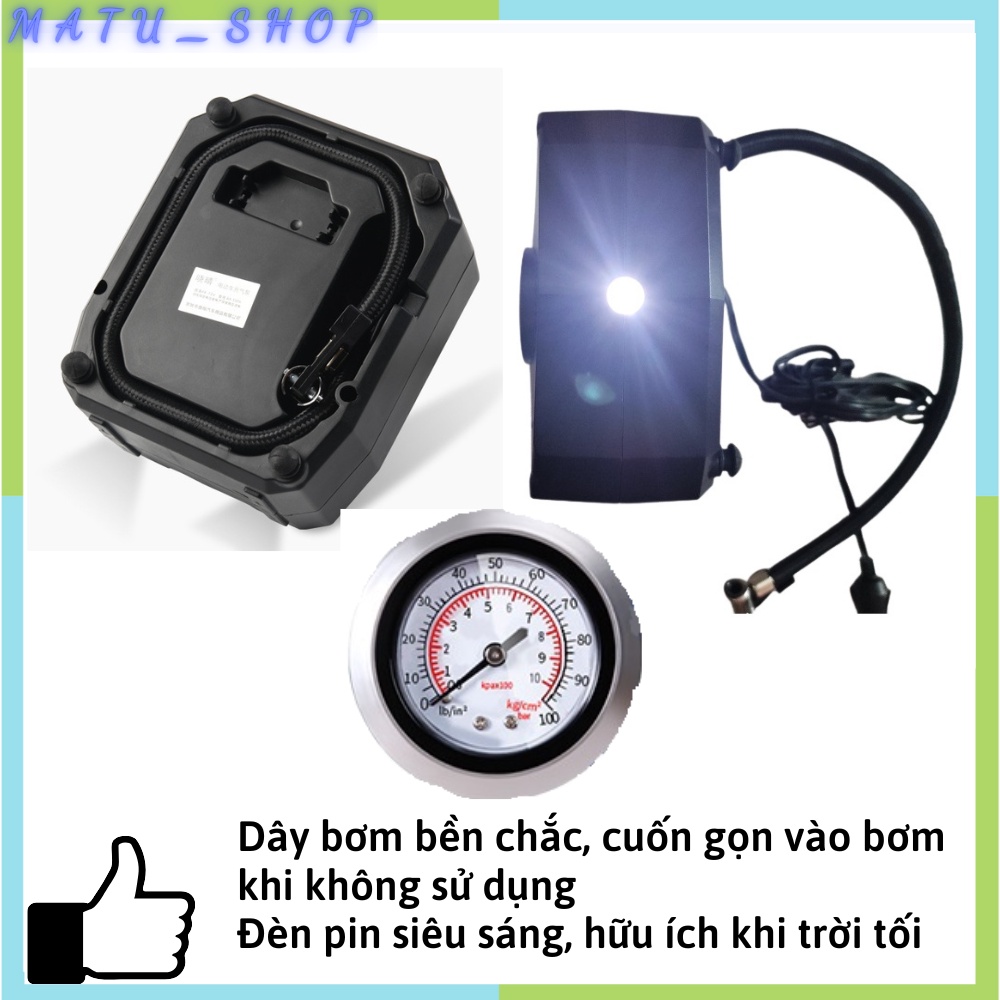Bơm lốp ô tô, xe hơi mini 12V chế độ tự động