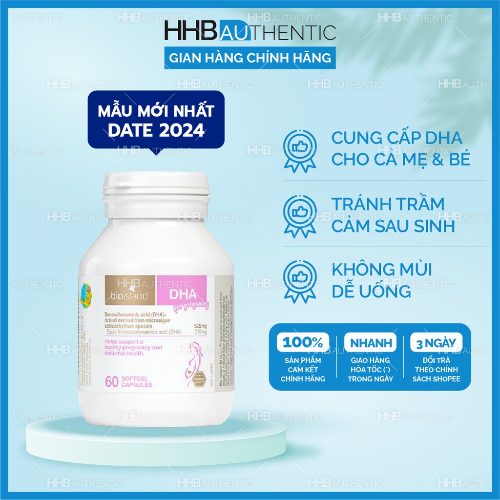 DHA Bầu Úc bổ sung DHA cho cả mẹ và con, giảm trầm cảm sau sinh 60 viên mẫu mới - Xuất xứ Úc