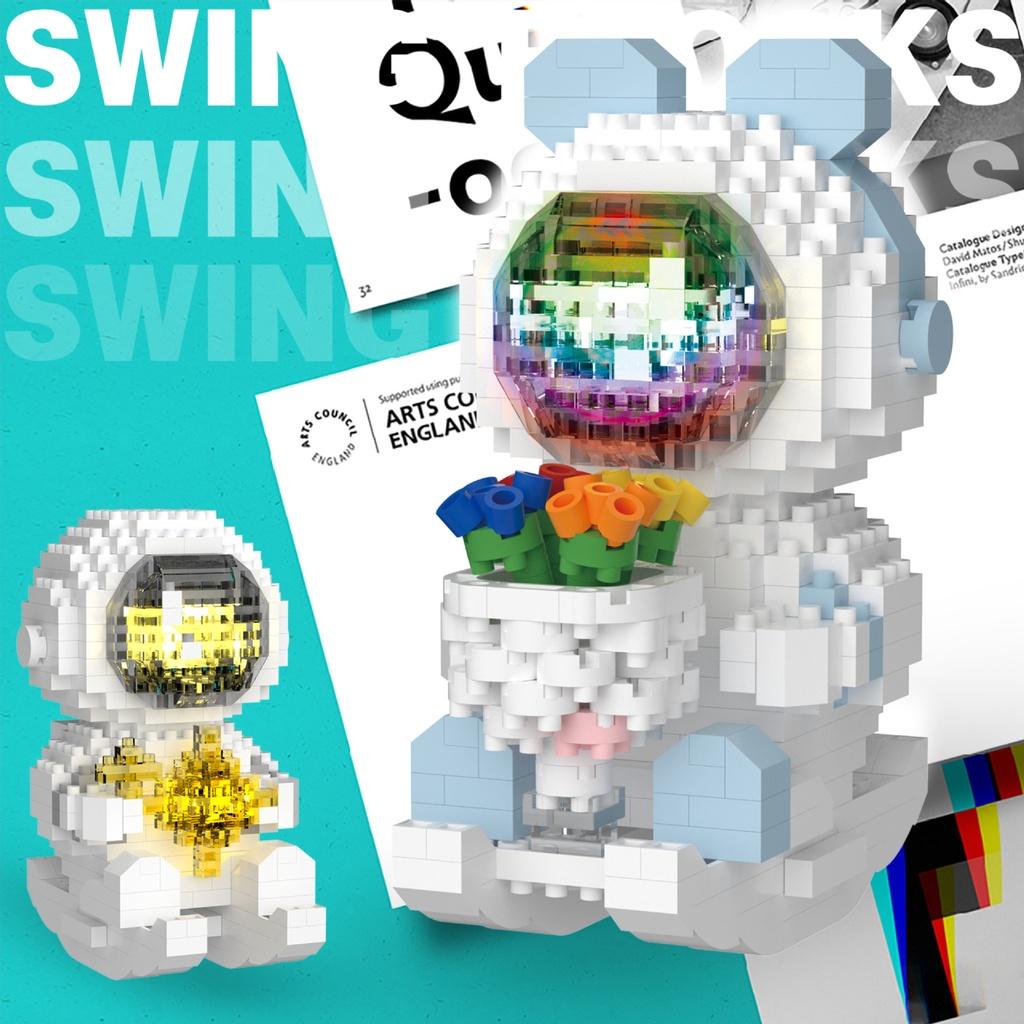 Đồ Chơi Khối Lắp Ráp Phi Hành Gia Hoạt Hình bập bênh Có Đèn Phát Sáng Dành Cho bé