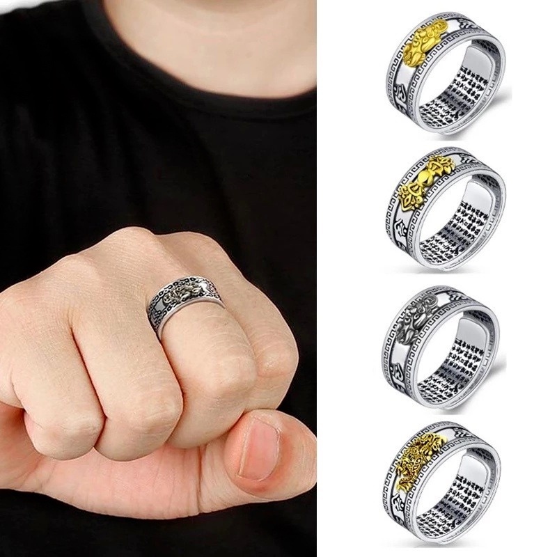 1 Nhẫn Phong Thủy Hình Tỳ Hưu May Mắn Có Thể Điều Chỉnh Dành Cho Nam Và Nữ
