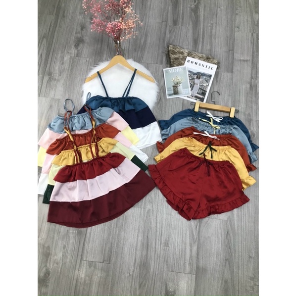 Đồ Bộ nữ 2 dây mặc nhà cực xinh, đồ bộ ngủ lụa satin mềm mát không nhăn , không phải màu