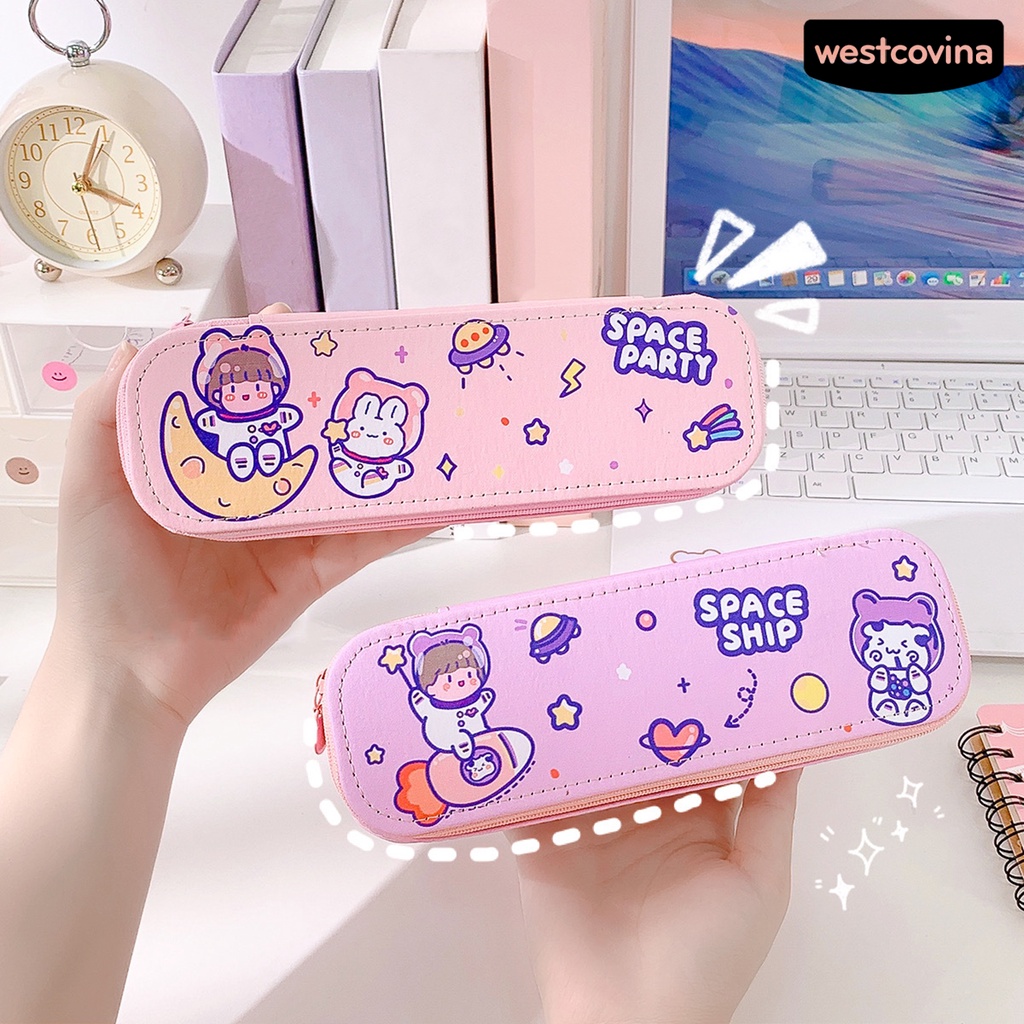 [Hot]✍Túi Đựng Bút Hai Lớp Bằng Da Giả Có Khóa Kéo Kích Thước Lớn