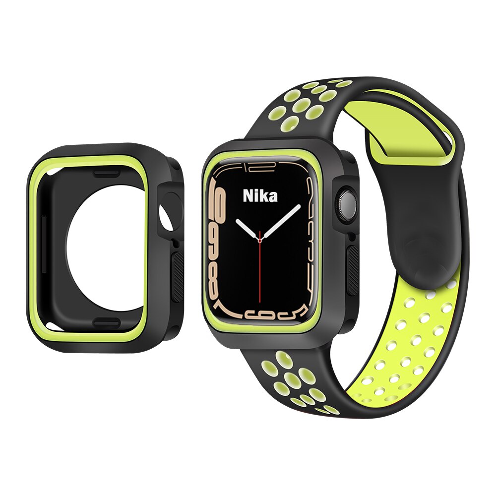 Vỏ bảo vệ bằng silicon kèm dây đeo thích hợp cho đồng hồ thông minh Apple Watch Series 7 Band IWatch 45mm 41mm