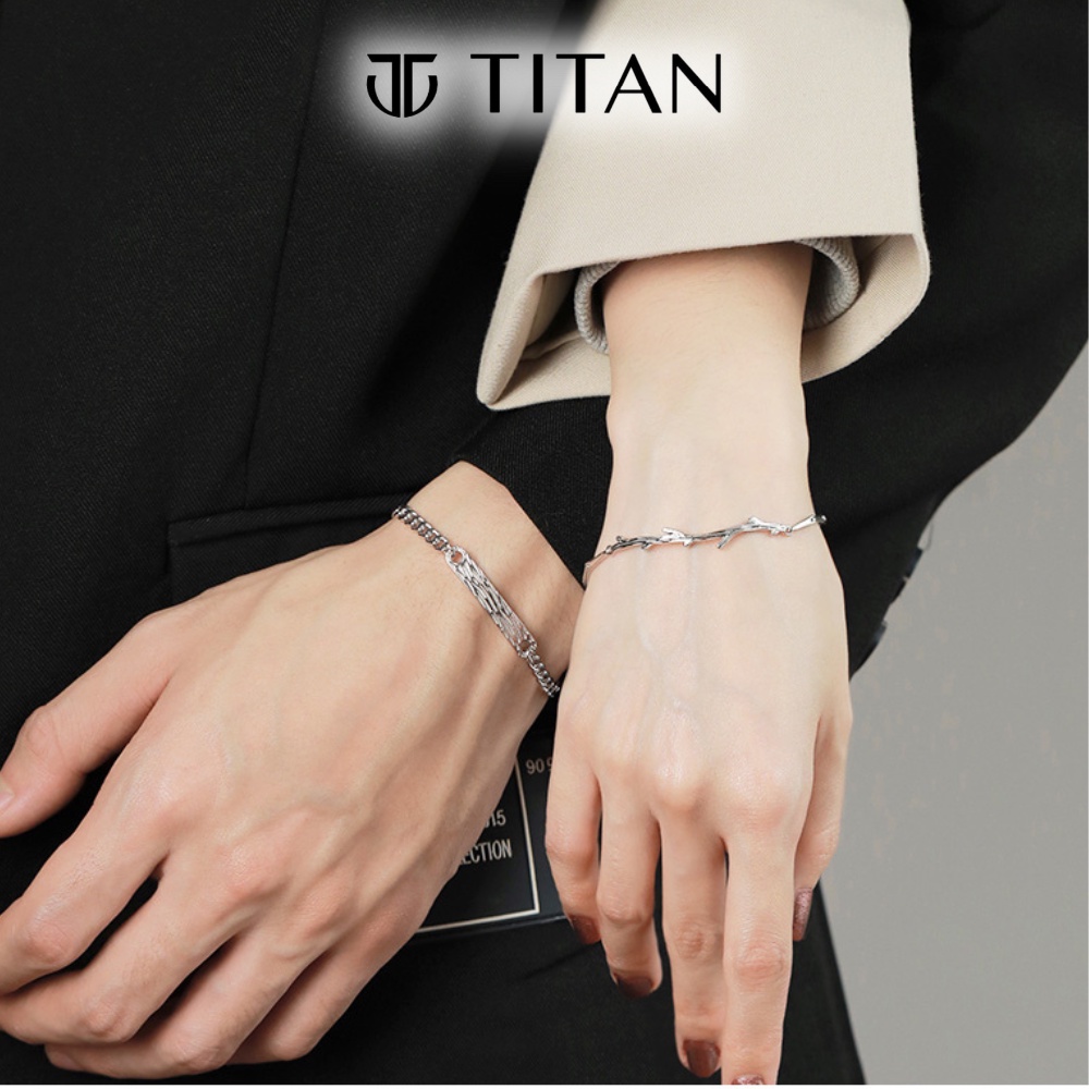 Vòng tay đôi nam nữ chuyện tình yêu cây liễu, lắc tay cặp đôi tình nhân quà tặng couple màu bạc 925 unisex Titan Shop