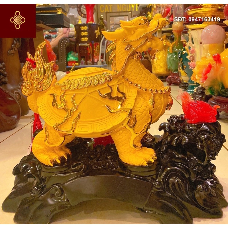 Tượng long quy  phong thuỷ màu vàng kim sa