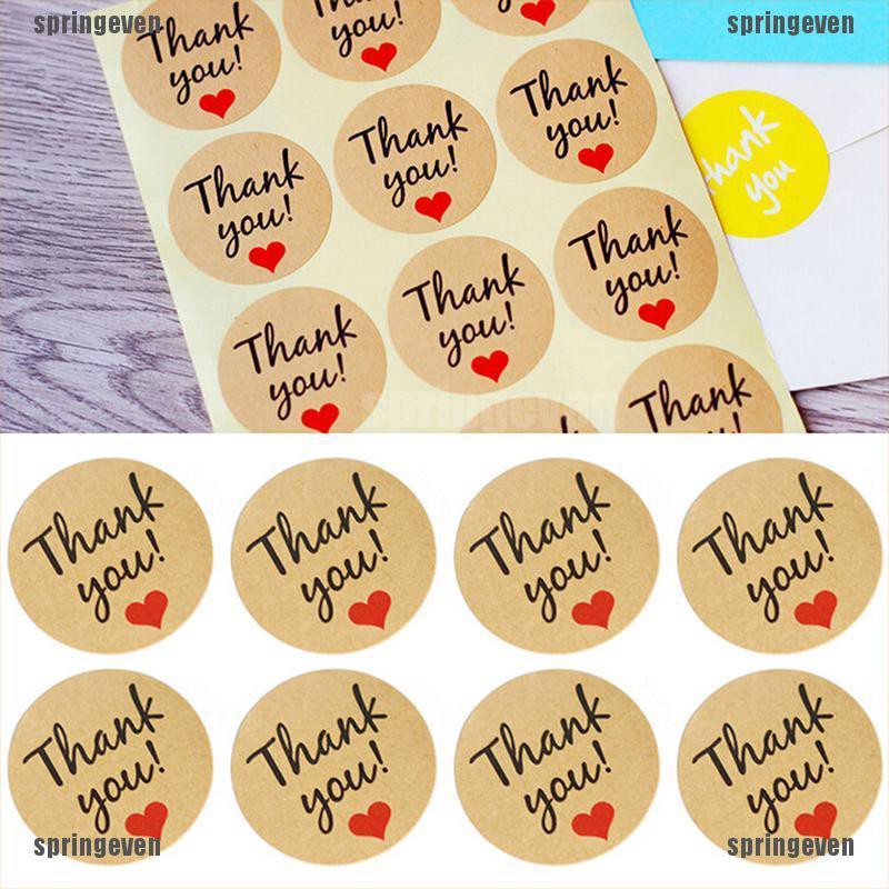 Bộ 60 Sticker Giấy Kraft In Chữ Thank You Dùng Trang Trí Bánh Kem
