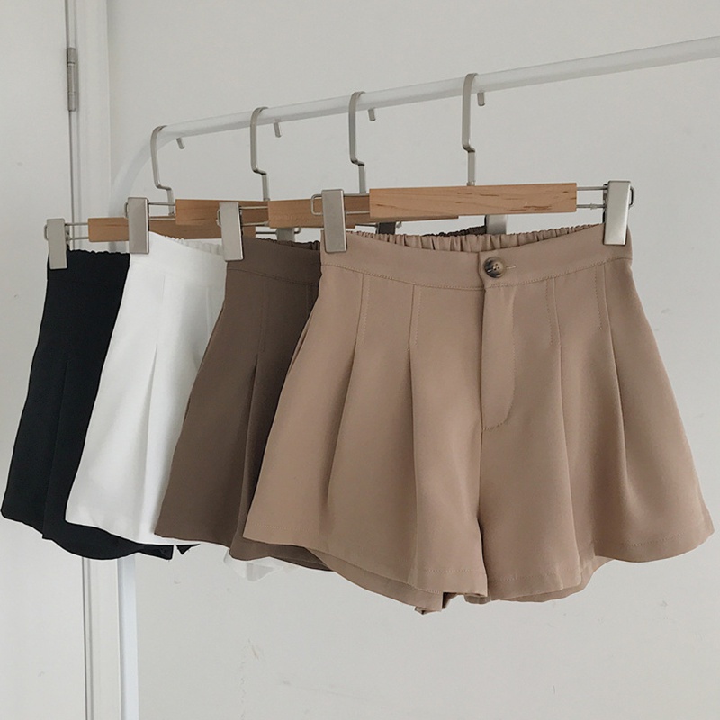 Quần Short Lưng Cao Ống Rộng Màu Trơn Thời Trang Hàn Quốc Cho Nữ
