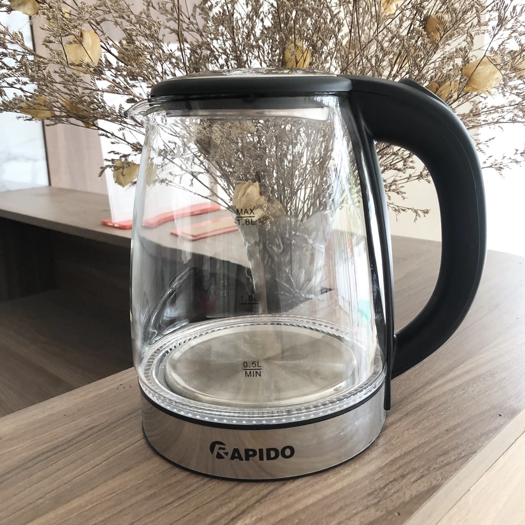 ẤM SIÊU TỐC, BÌNH ĐUN SIÊU TỐC THỦY TINH RAPIDO RK1818 1,8 LÍT