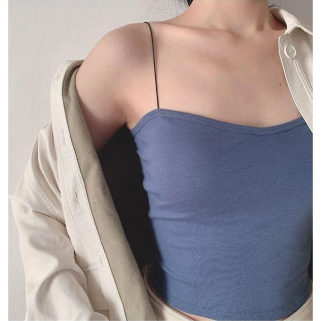 Áo bra 2 dây sợi bún có Mút Ngực, áo Tanktop Cotton Dáng Lửng A03