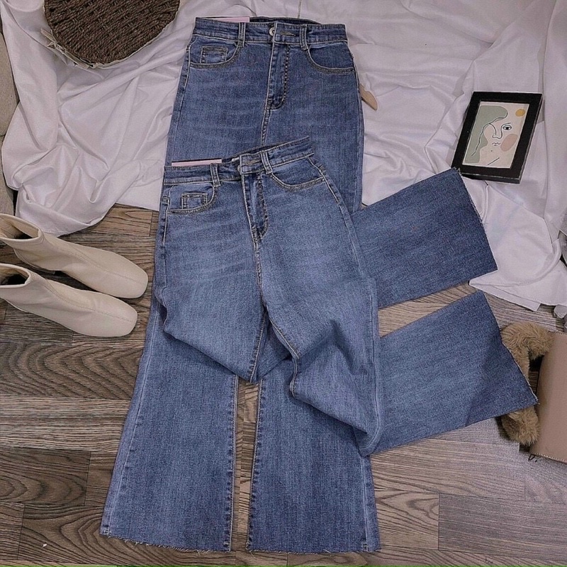 Quần Jean dài ống loe co giãn lưng siêu cao