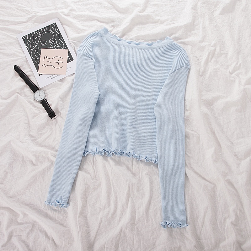 NUZIRO  Áo cardigan croptop  tay dài cổ tròn dệt kim phong cách Hàn Quốc đáng yêu dành cho nữ