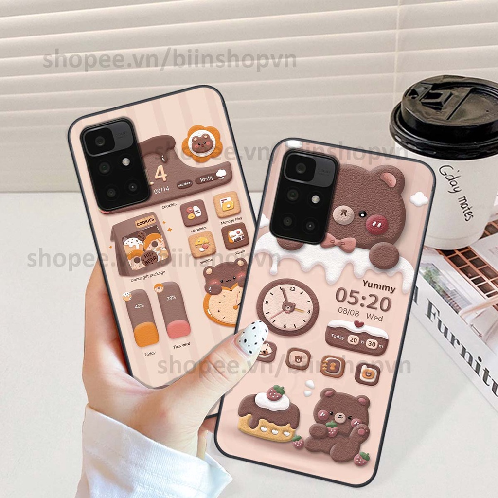 Ốp Xiaomi Redmi 10 in 3D icon gấu nổi siêu xinh, siêu đáng yêu, cá tính phong cách