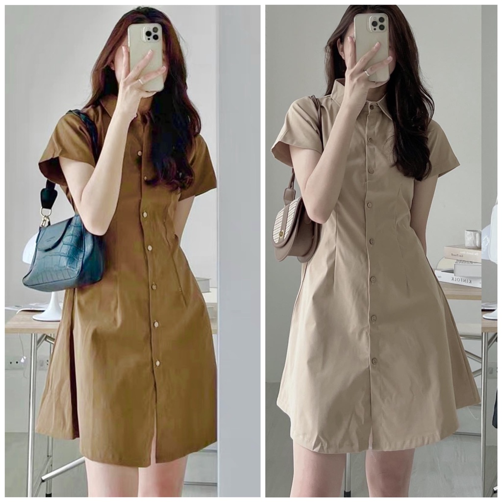 Váy Đầm Sơ Mi Thô Ngắn Tay Cổ Đức sau lưng cột nơ xinh xắn Phong Cách Thanh Lịch -Thời Trang VADA (Đ45) | BigBuy360 - bigbuy360.vn