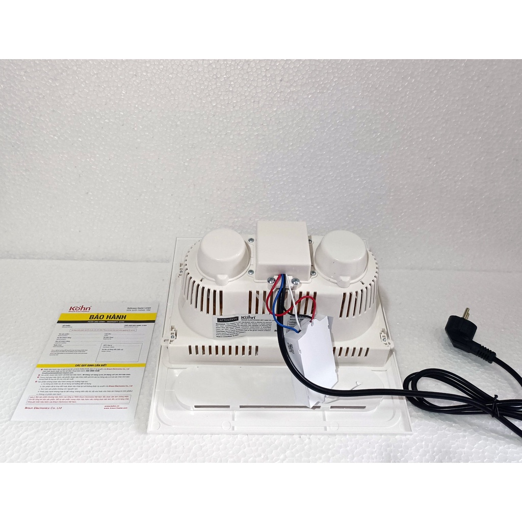 Đèn sưởi nhà tắm 2 bóng lắp đặt âm trần Kohn BK-03GR bảo hành 5 năm