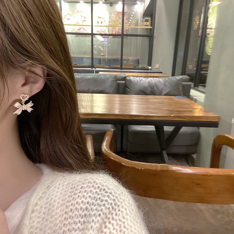 Khuyên tai hình trái tim thắt nơ ngọt ngào phong cách Hàn Quốc thanh lịch cho nữ