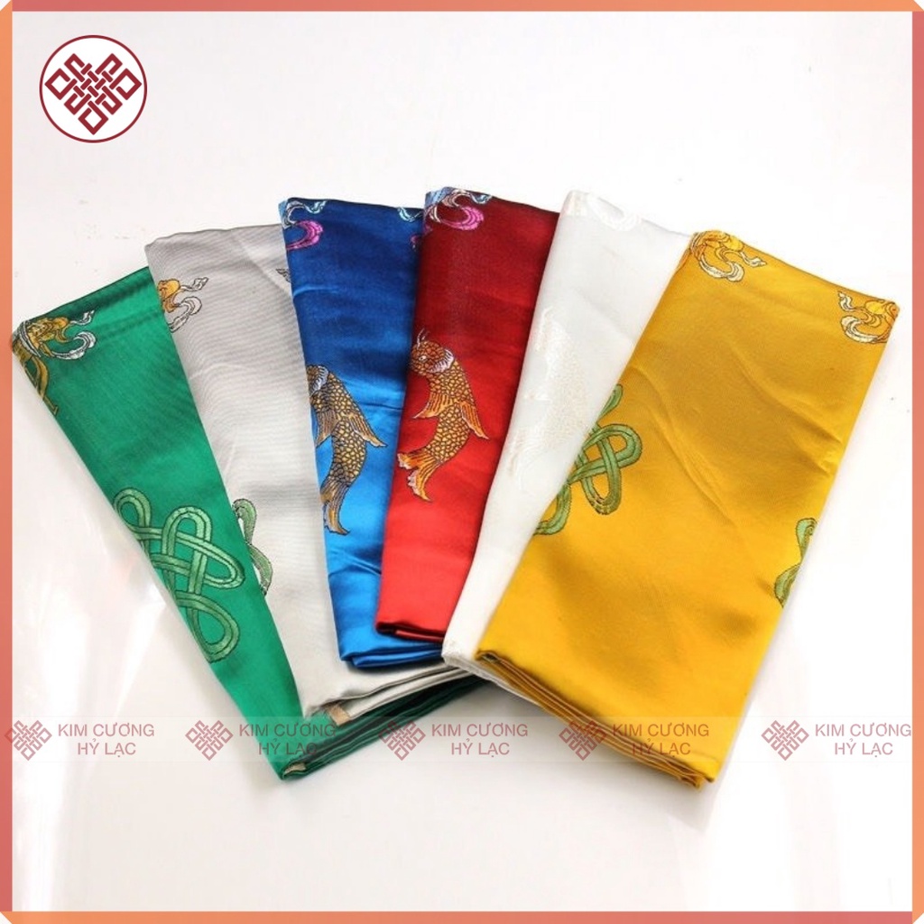 Khăn Khata Khăn Ban Phước Mật Tông [Kim Cương Hỷ Lạc] Bát Cát Tường Thiêu Gấm 250X40Cm
