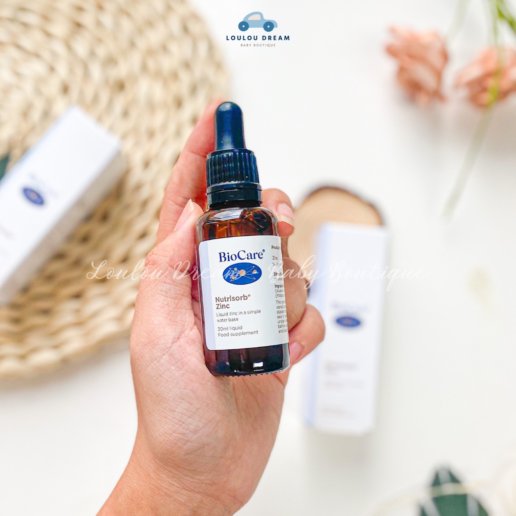 Siro kẽm nước BioCare Nutrisorb ZinC dạng giọt tăng cường đề kháng cho trẻ sơ sinh từ 1 tháng tuổi 30ml [CHÍNH HÃNG UK]