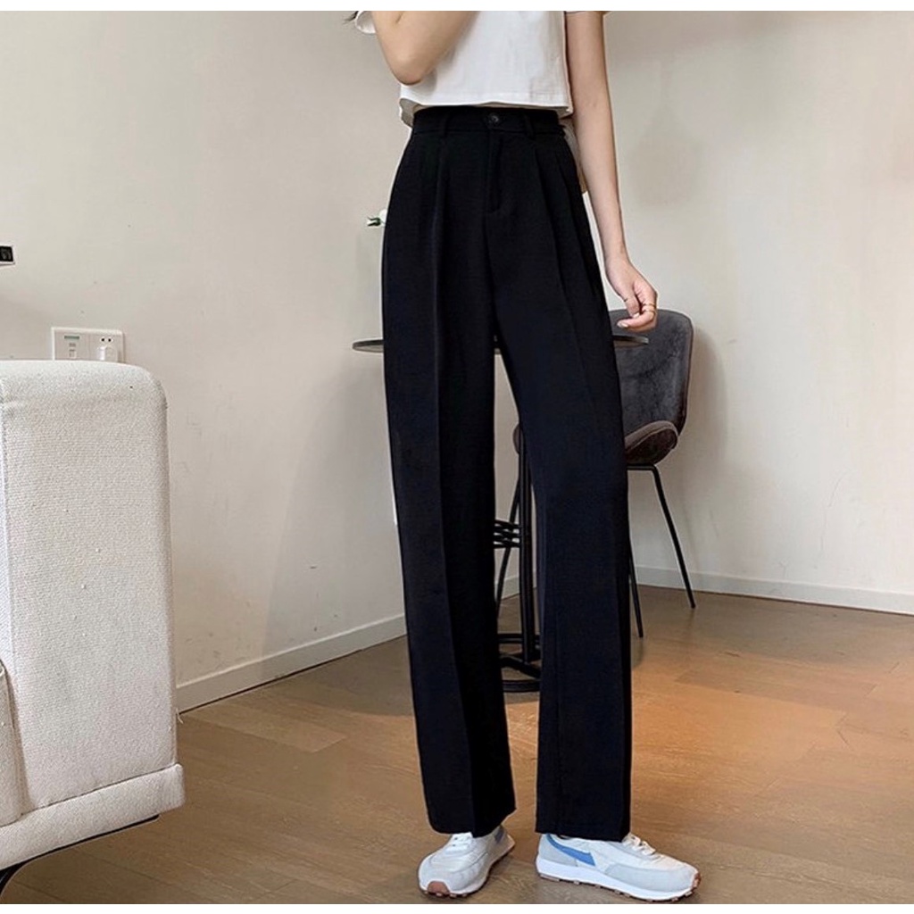 Quần Âu Nữ Màu Nâu ống suông I'M BASIC Girly, chất vải Tuyết Mưa Trẻ Trung Năng Động Hàn Quốc