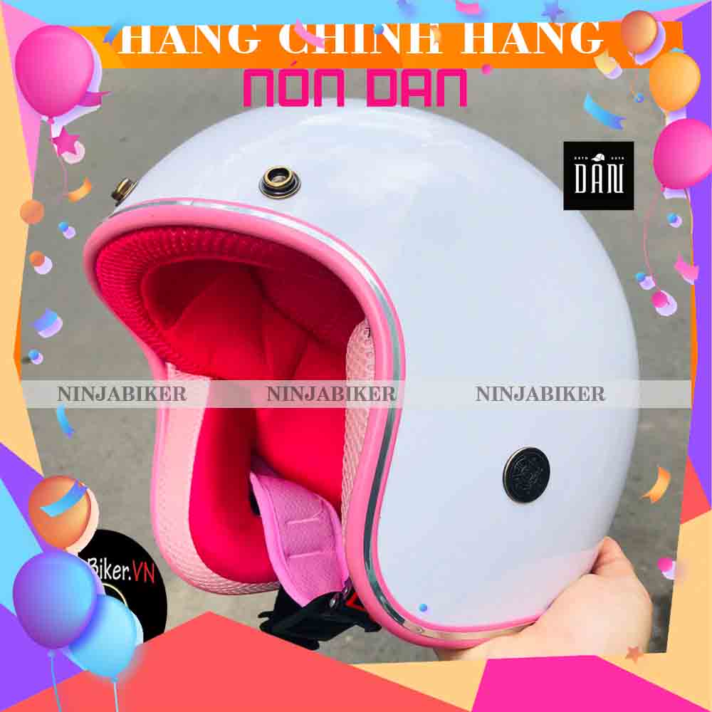 Nón Bảo Hiểm 3/4 - Trắng bóng lót hồng