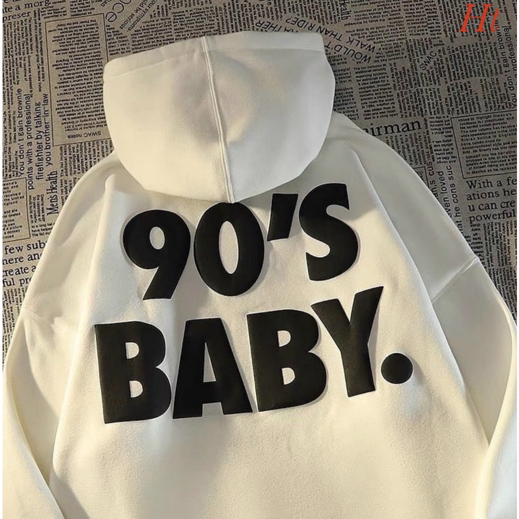 Áo hoodie 90 BABY 🤗 chất nỉ cotton form thụng Tay chuông, mũ cực xinh Màu: đen, trắng