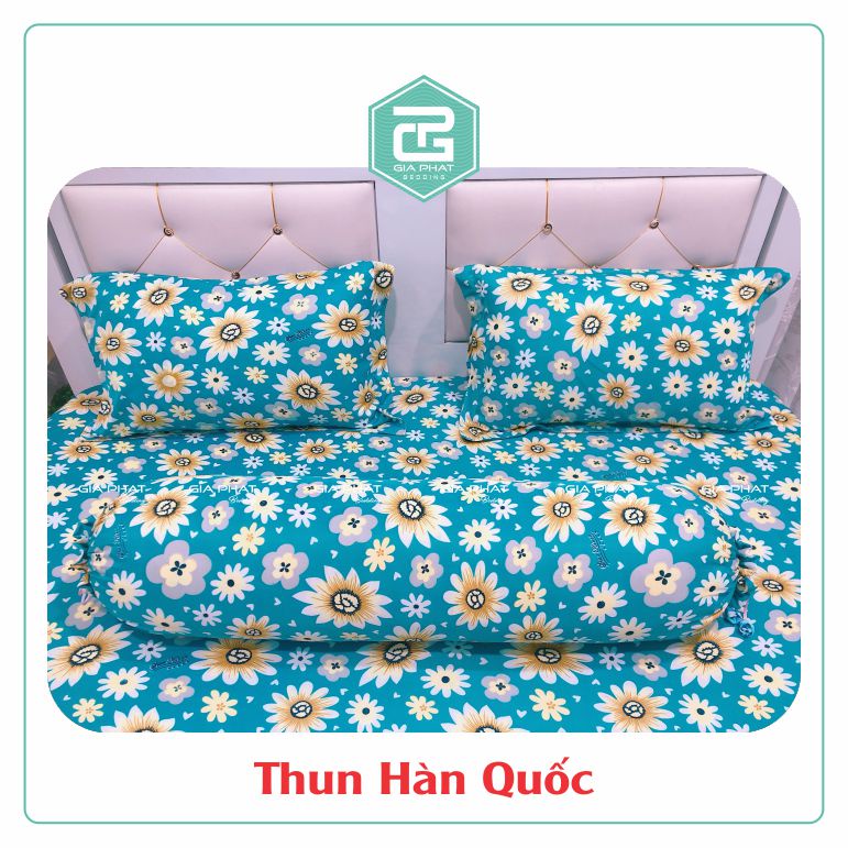 Bộ Ga Gối Thun Lạnh Hàn Quốc {4 Món} họa tiết Cúc Lớn( 1 ga bọc + 2 vỏ gối nằm + 1 vỏ gối ôm )