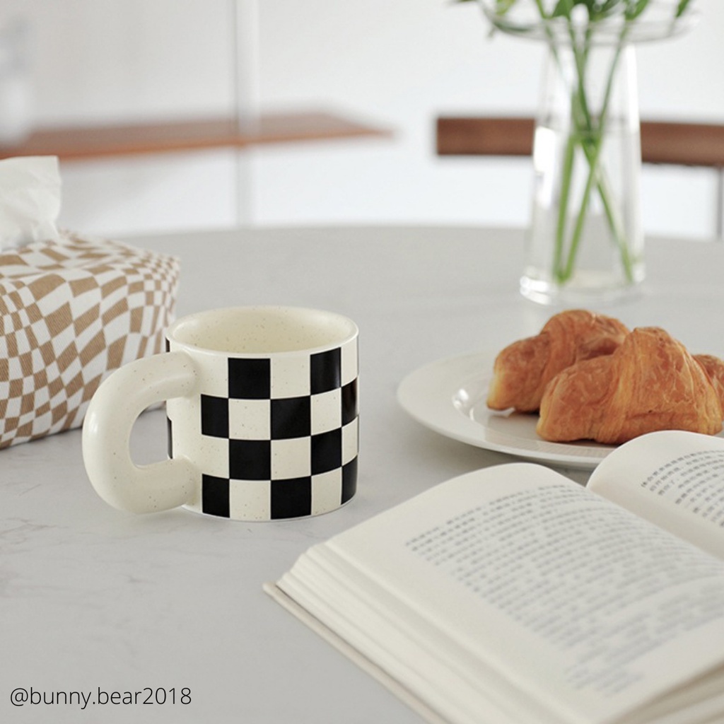 Ly sứ sọc caro trắng đen cao cấp siêu dày dặn