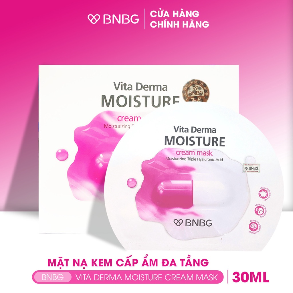 Mặt Nạ BNBG Hồng [HỘP 10M] Cấp Ẩm Đa Tầng Thúc Đẩy Tái tạo Dưỡng Trắng Phục Hồi Da Vita Derma Moisture Cream Mask 30ml