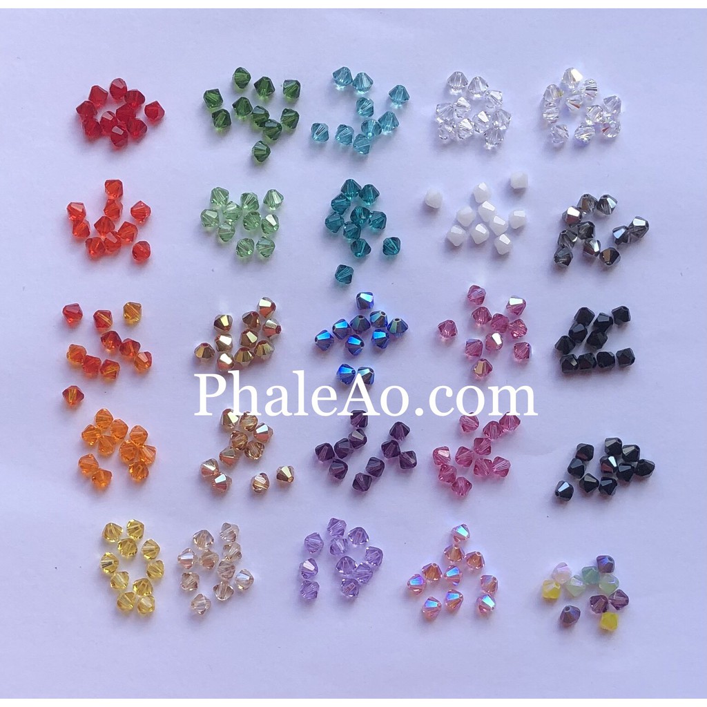 10 Hạt nón 4ly Pha lê SWAROVSKI tùy chọn màu, crystal 5328 bicoin xilion bead 4mm, Tặng dây xỏ -PhaleAo NVJ