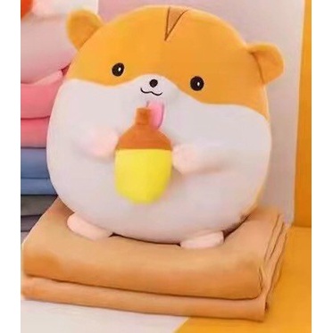 BỘ CHĂN GỐI VĂN PHÒNG ĐA NĂNG, BỘ GỐI KÈM CHĂN HÌNH SÓC CẦM QUẢ ĐÁNG YÊU