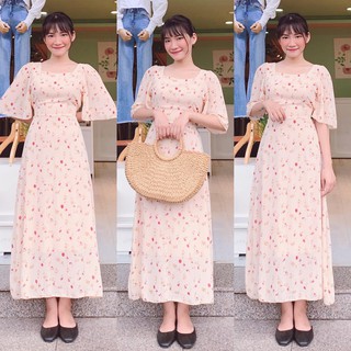 [Ảnh thật] Đầm maxi hoa nhí voan tay loe vintage ulzzang