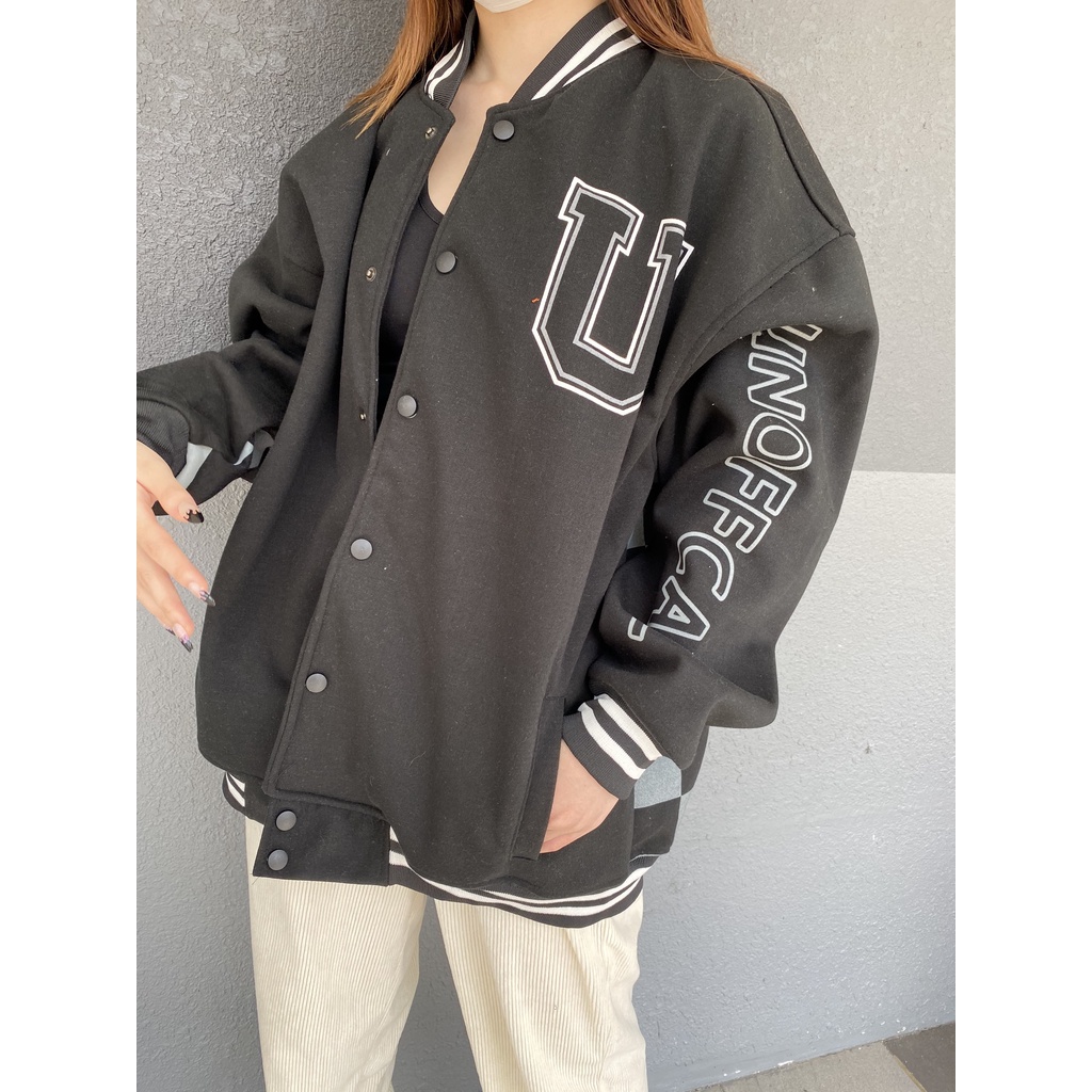 Áo Khoác Bomber Jacket Nam Nữ Chất Liệu Kaki Logo In Áo 2 Lớp