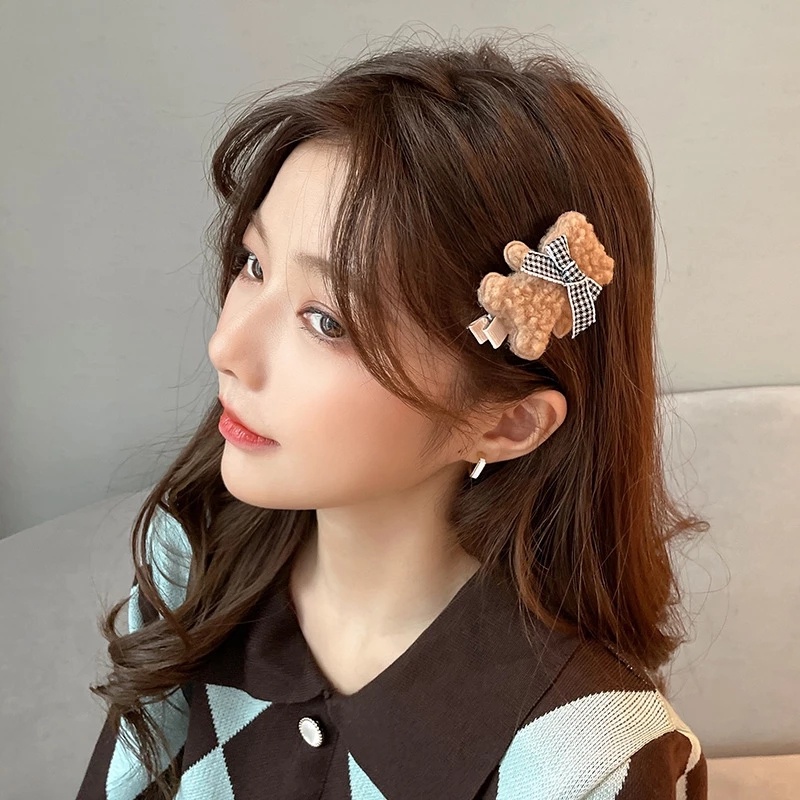 Kẹp Tóc Hình Gấu Bông Màu Cà Phê Sữa Dễ Thương Phong Cách Hàn Quốc
