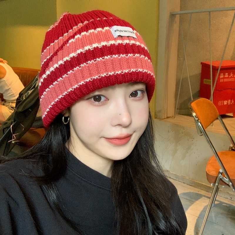 Mũ len beanie giữ ấm họa tiết kẻ sọc thời trang thu đông cho nam và nữ 2021