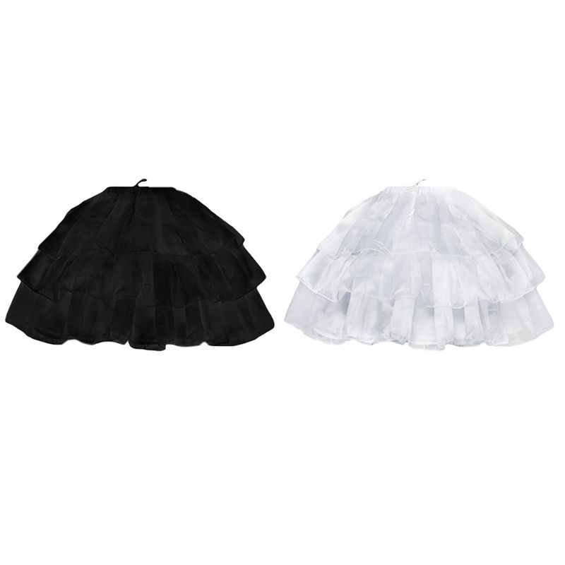 Đầm Cưới Nhún Bèo 3 Vòng Màu Trơn Có Thể Điều Chỉnh Độ Dài Phong Cách Lolita