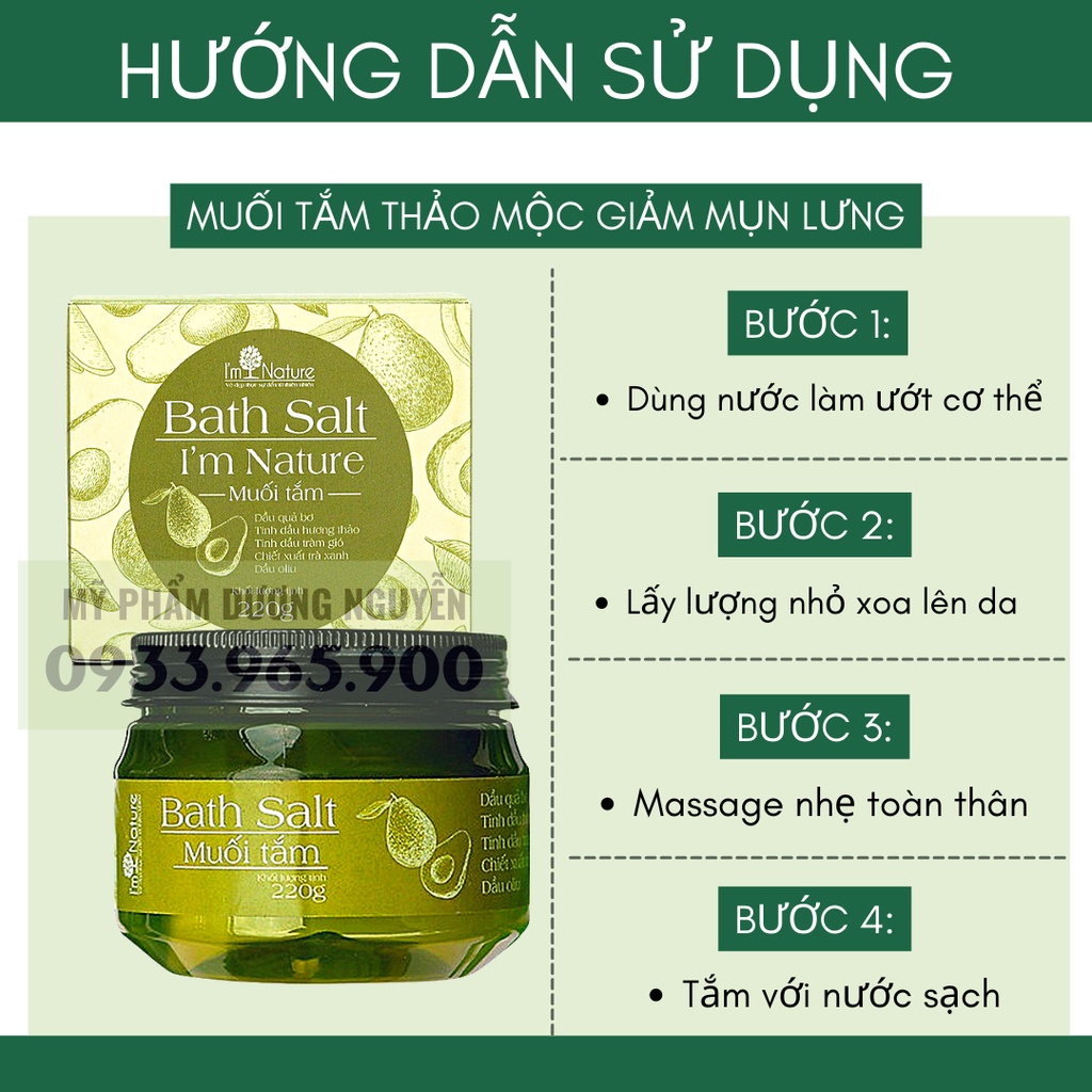 Muối Tắm Giảm Mụn Lưng - Nang Lông - Sạch Thâm Mông Và Thâm Vùng Kín Tinh Chất Muối Biển Tràm Trà 220gr