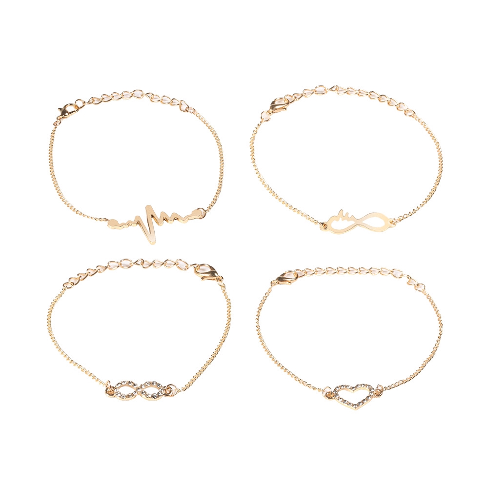 Set 4 vòng tay hình trái tim đính kim cương phong cách Hàn Quốc thanh lịch cho nữ