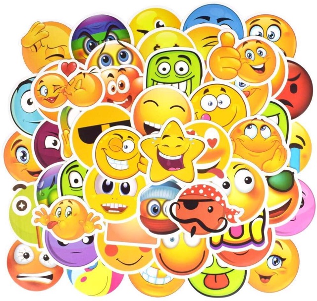 Set 30-50 sticker smile face emoji ép lụa / hình dãn mặt cười emoji