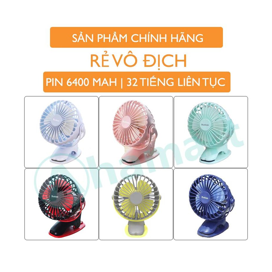 ☍❃▣[ THANH LÝ 3 NGÀY ] Quạt Kẹp Mini Tích Điện Pin Sạc siêu bền dùng thoải mái 2 liền với 4 tốc độ Yoobao Y- F04 (